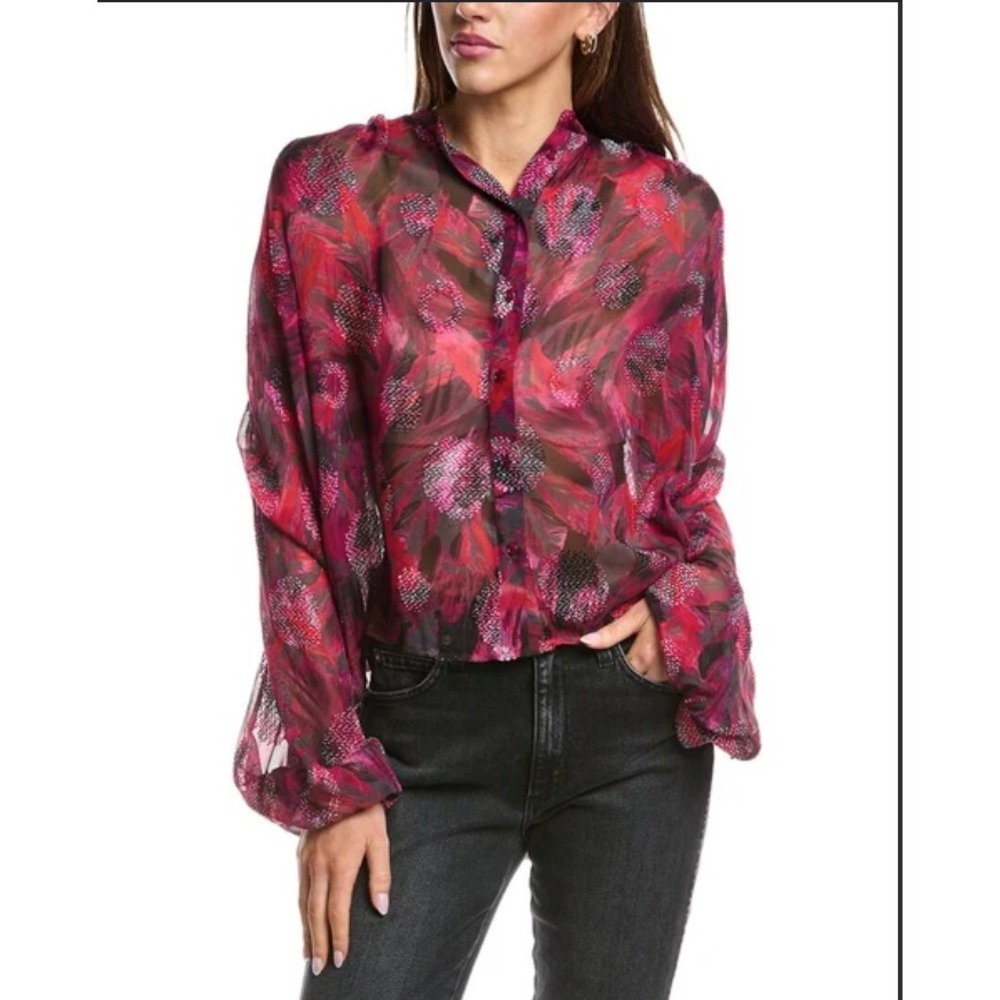 IRO Paris Paulhi Silk Blend Blouse Boho Chic Abstract Size 38